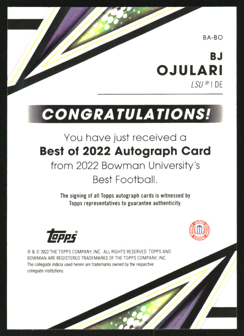 2022 Bowman's Best University Best of '22 Autographs #BABO BJ Ojulari