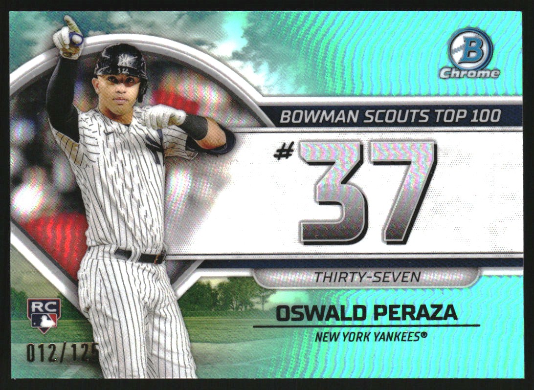 2023 Bowman Chrome Scouts Top 100 Aqua Refractors #BTP37 Oswald Peraza