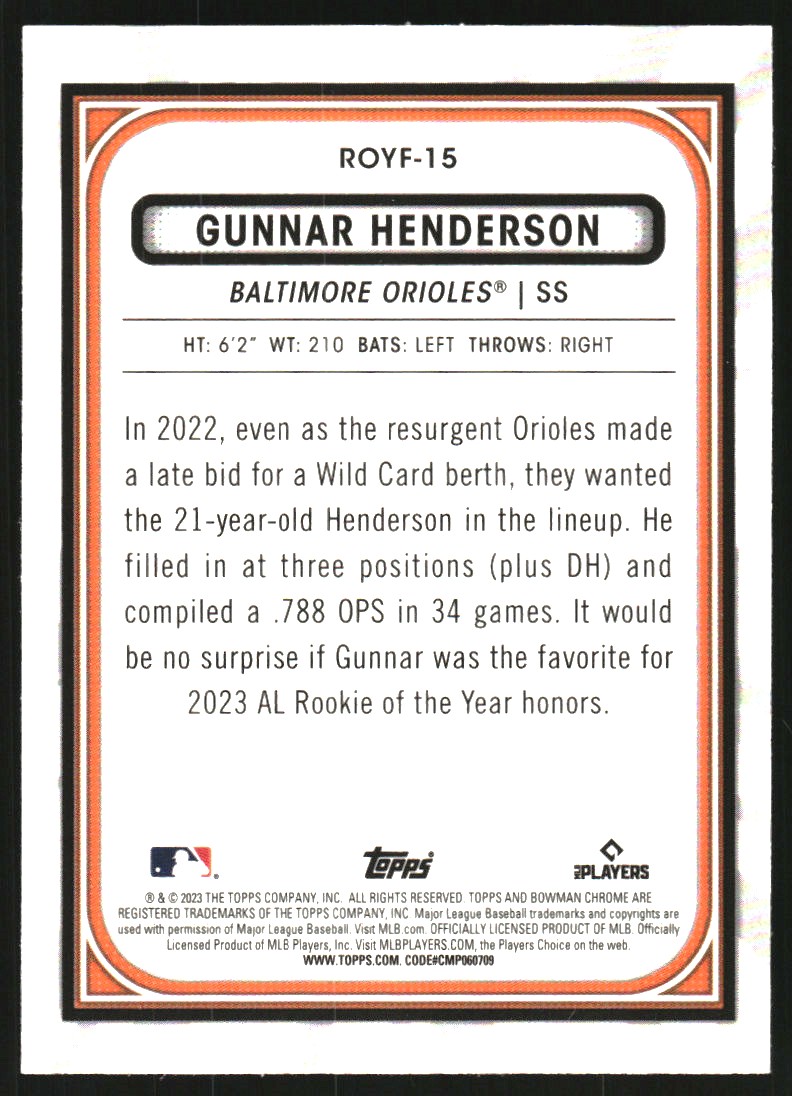 2023 Bowman Chrome Rookie of the Year Favorites #ROYF15 Gunnar ...