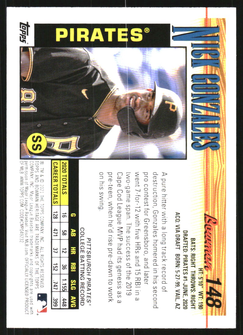 2021 Bowman Heritage Prospects #148 Nick Gonzales