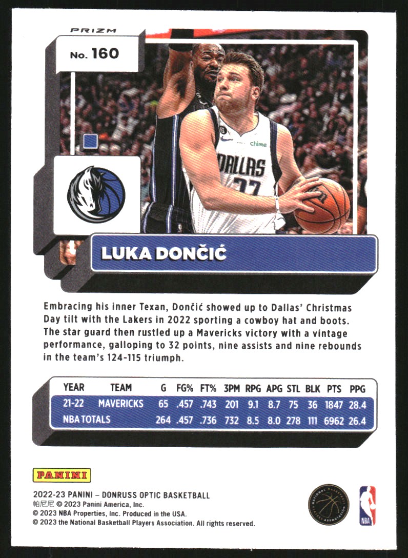 2022-23 Donruss Optic Basketballs Parallel #160 Luka Doncic