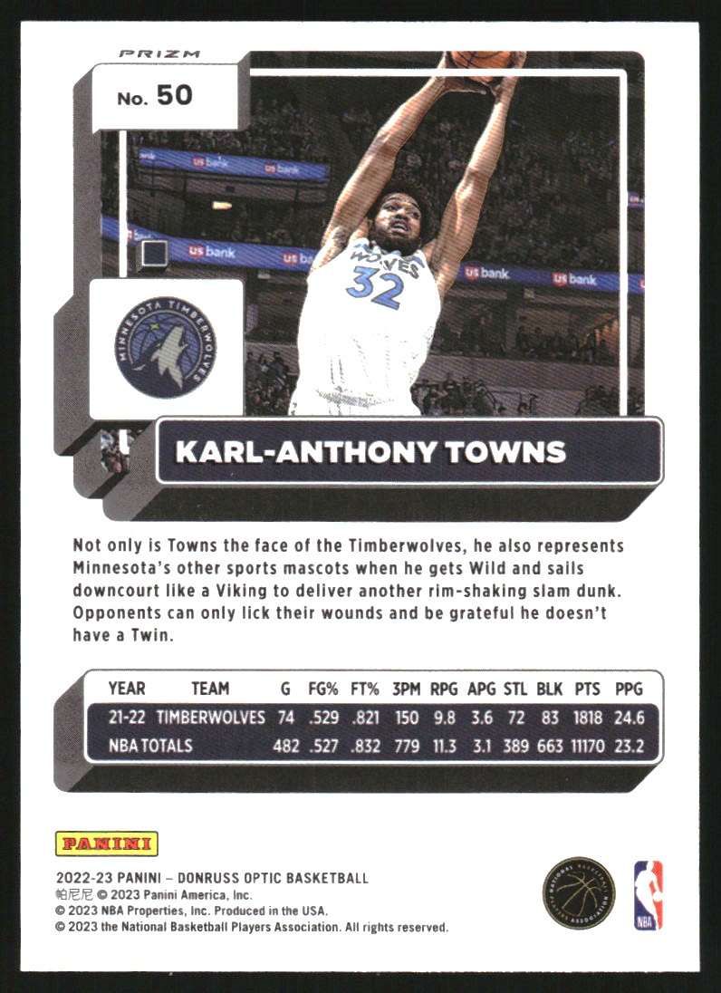 2022-23 Donruss Optic Choice Red and Green #50 Karl-Anthony Towns