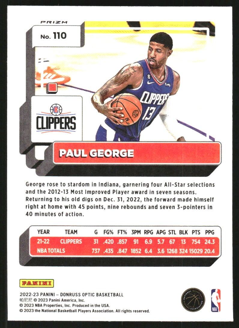 2022-23 Donruss Optic White Sparkle #110 Paul George