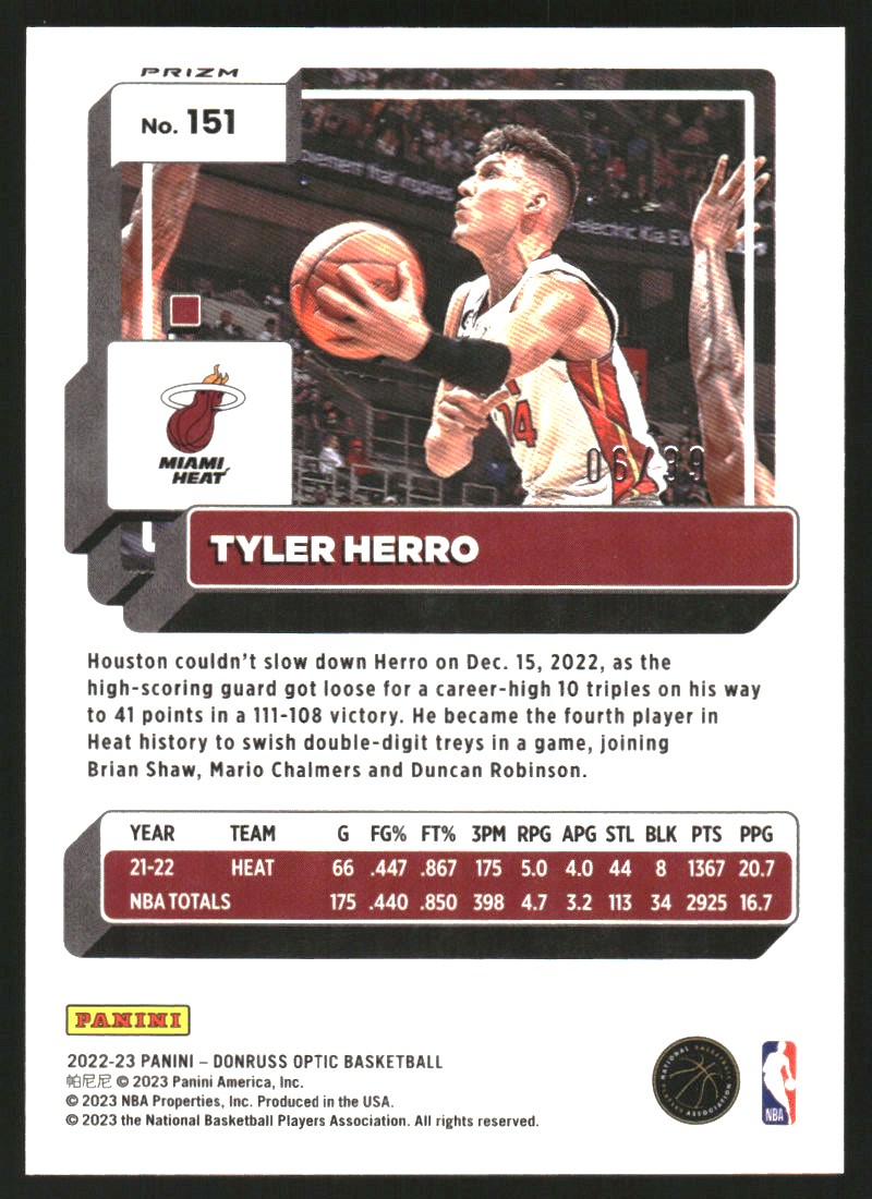 2022-23 Donruss Optic Black Velocity #151 Tyler Herro