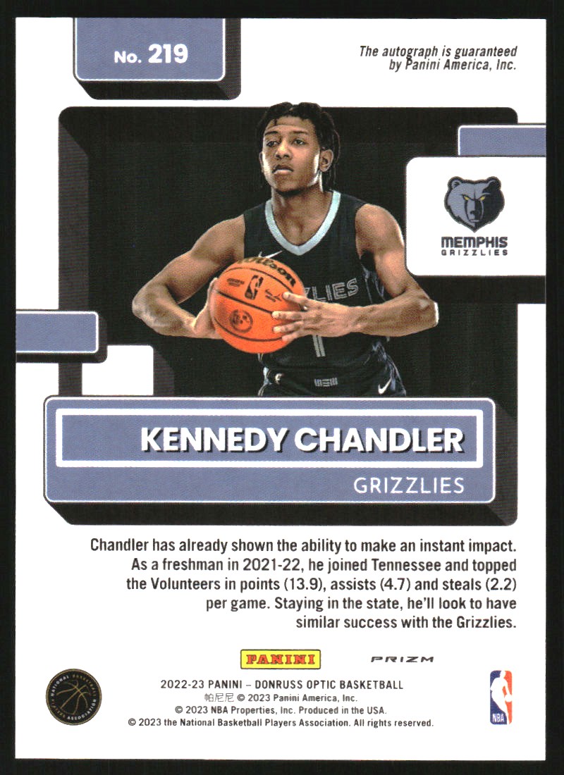 2022-23 Donruss Optic Rated Rookies Signatures Choice #219 Kennedy Chandler