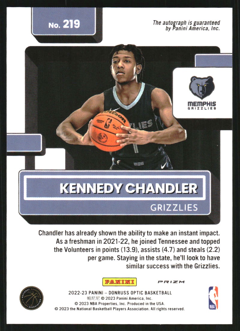 2022-23 Donruss Optic Rated Rookies Signatures Holo #219 Kennedy Chandler