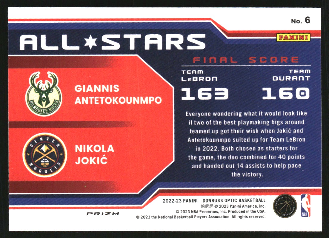 2022-23 Donruss Optic All-Stars Red Wave #6 Giannis Antetokounmpo/Nikola Jokic