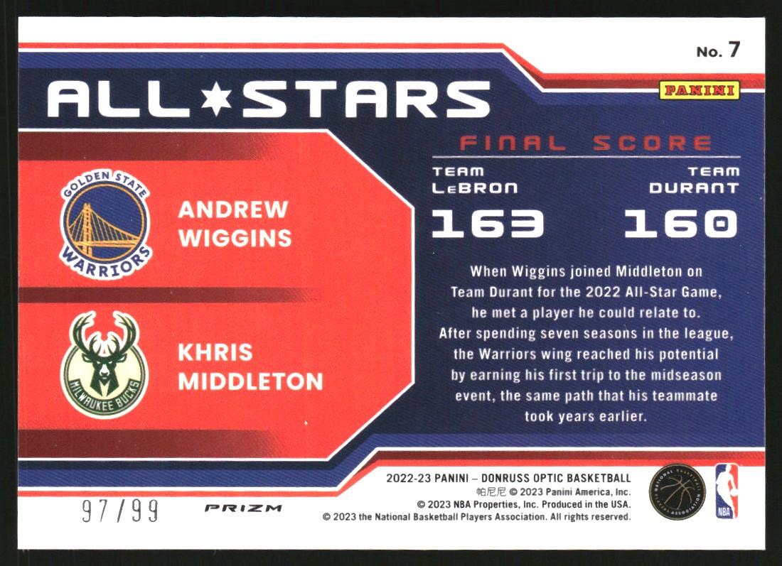 2022-23 Donruss Optic All-Stars Red and Gold Wave #7 Andrew Wiggins/Khris Middleton