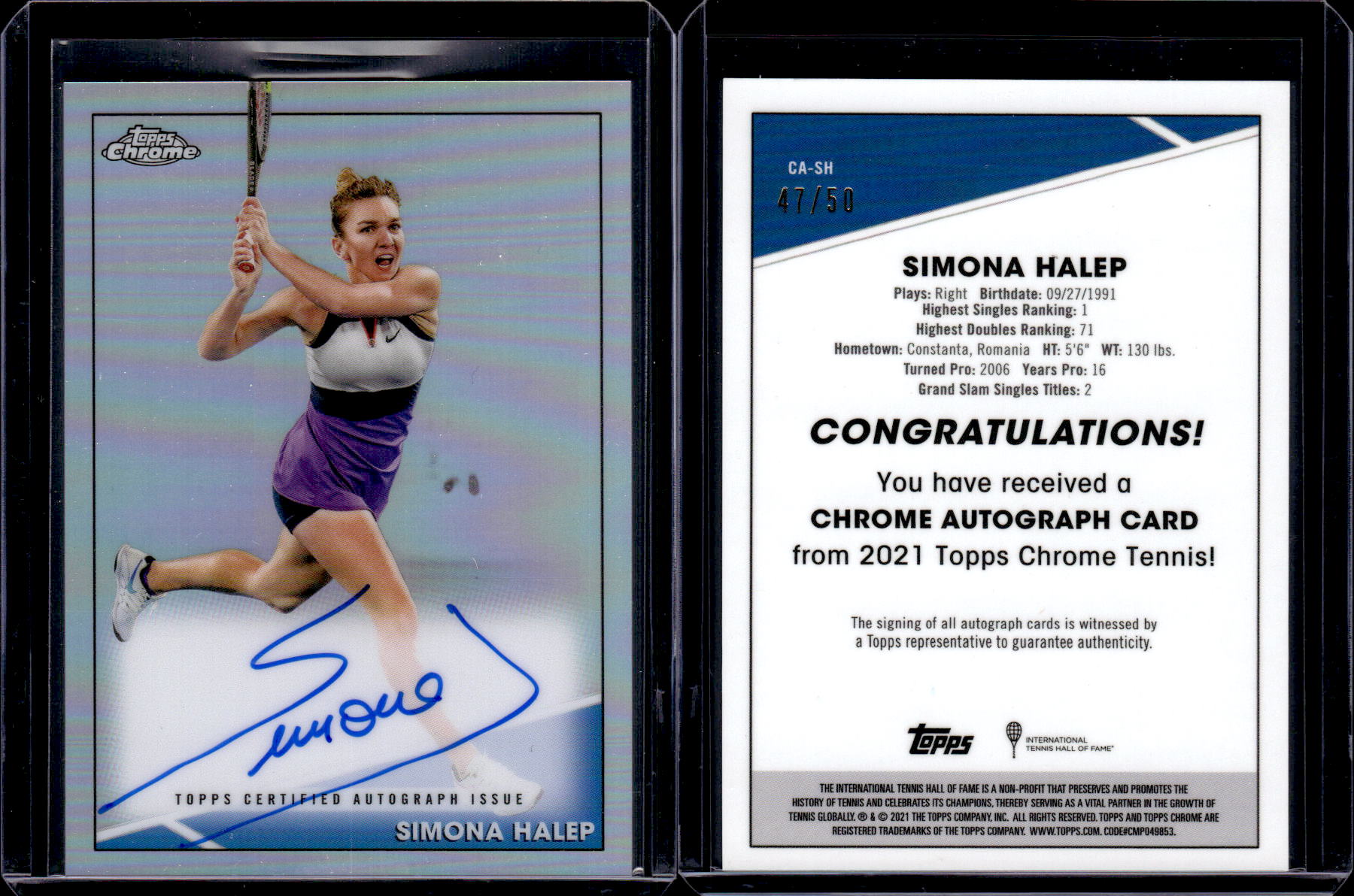 2021 Topps Chrome Tennis Autographs #CASH Simona Halep Auto 47/50