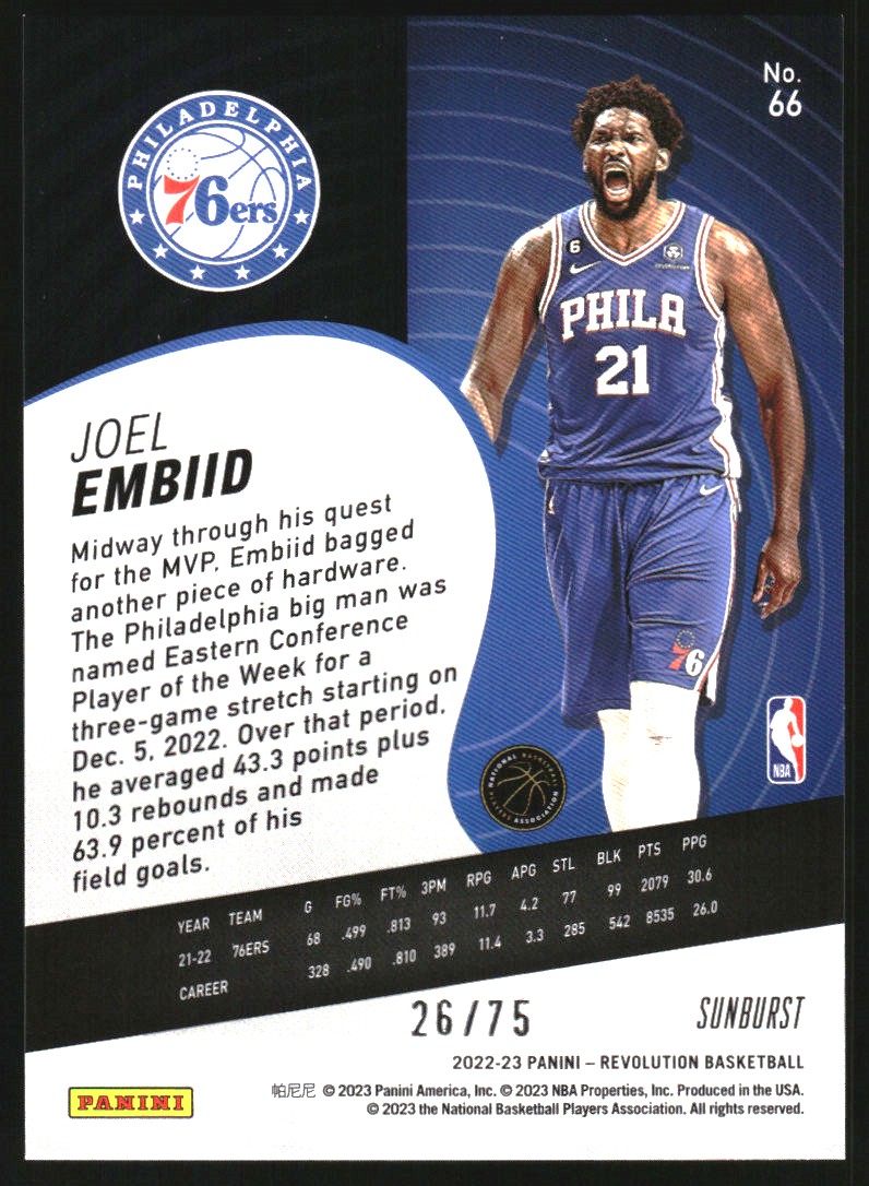 2022-23 Panini Revolution Sunburst #66 Joel Embiid