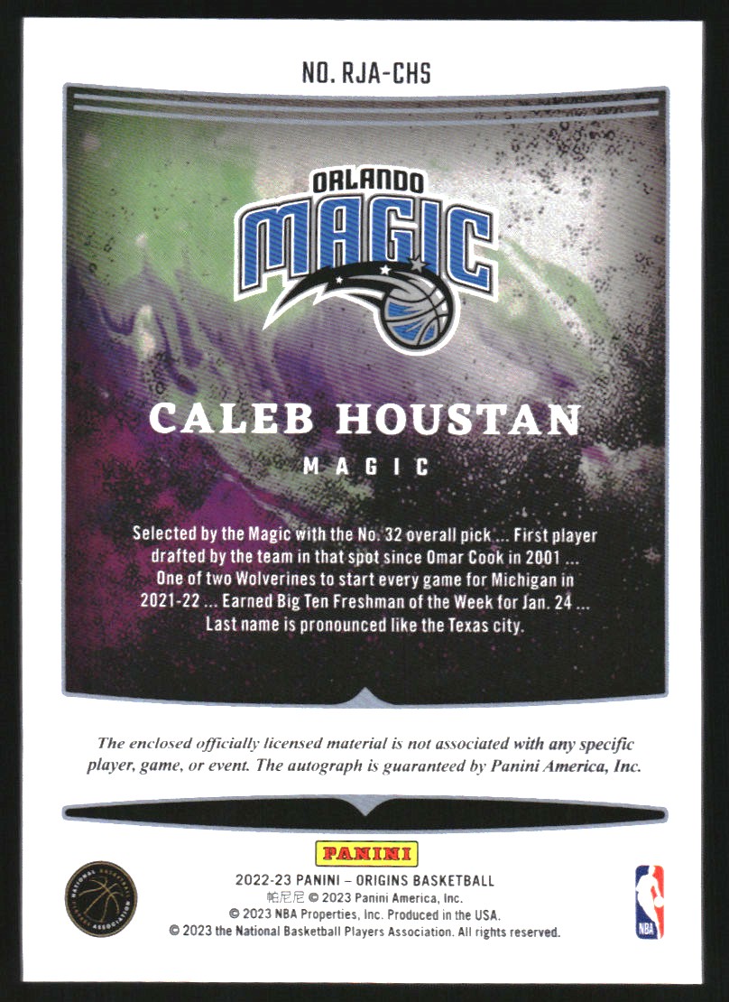 2022-23 Panini Origins Rookie Jersey Autographs Red #32 Caleb Houstan