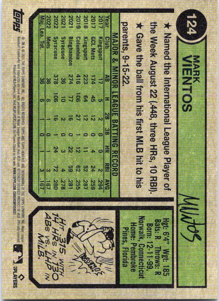 2023 Bowman Mark Vientos #55 RC New York Mets Baseball Card