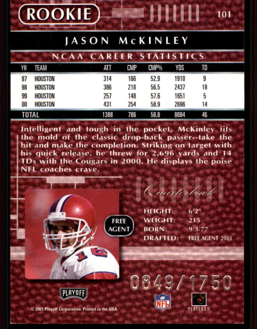 2001 Absolute Memorabilia (Playoff) Football Cards - Picture 45 of 92