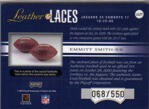2001 Absolute Memorabilia Leather and Laces #LL21 Emmitt Smith back image