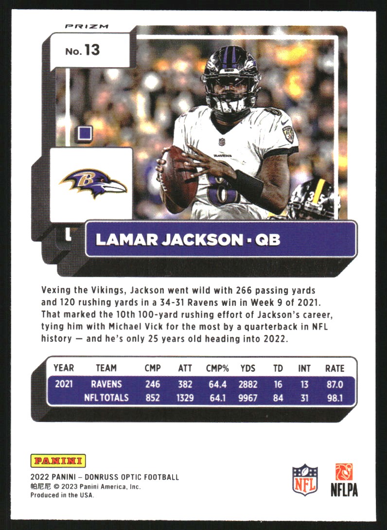 2022 Donruss Optic Holo #13 Lamar Jackson