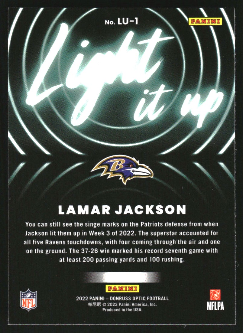 2022 Donruss Optic Light it Up #1 Lamar Jackson