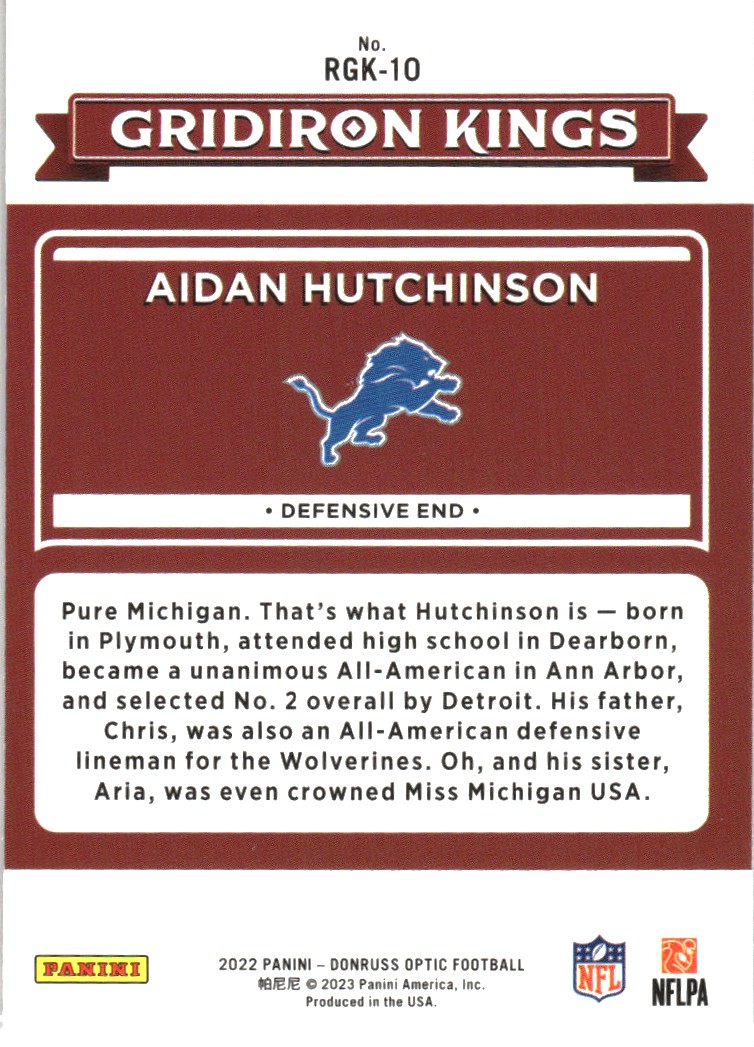 2022 Donruss Optic Rookie Gridiron Kings #10 Aidan Hutchinson