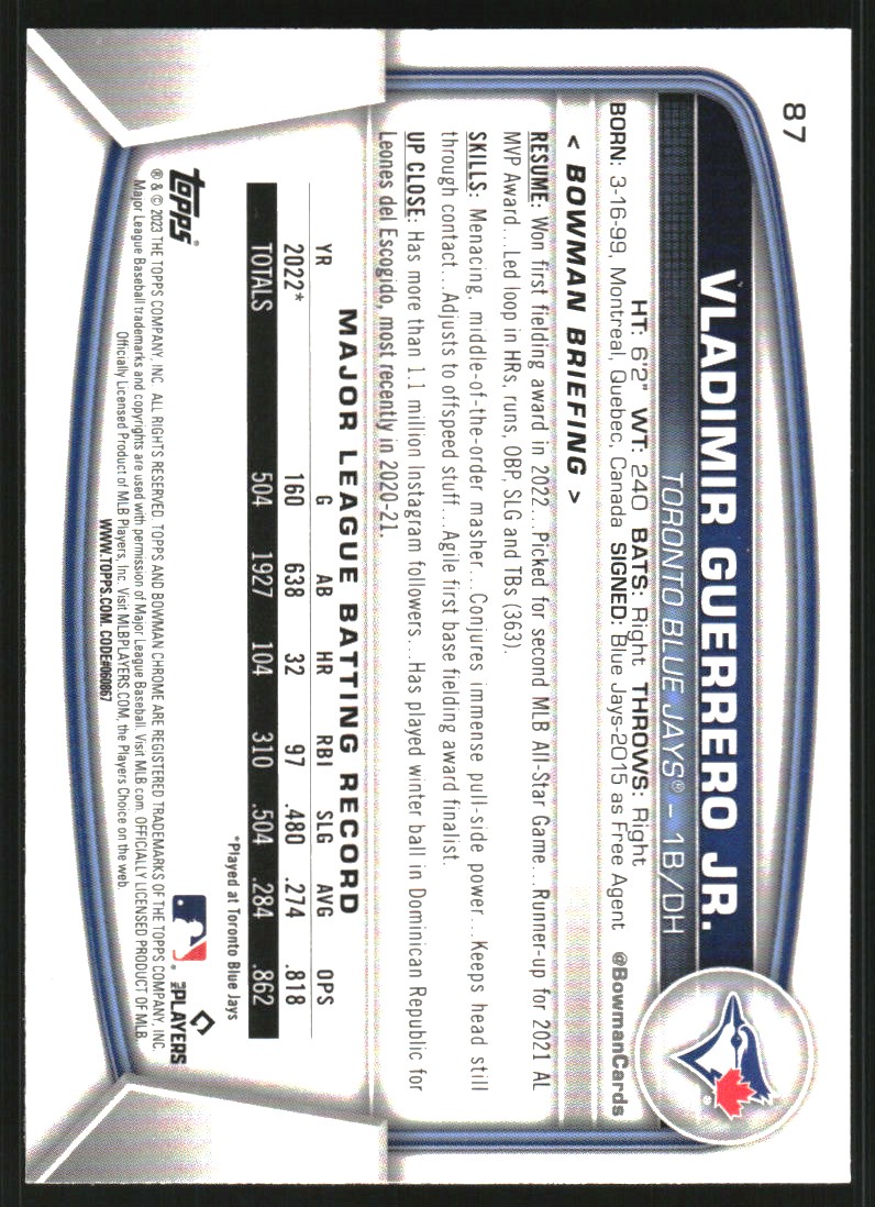 2023 Bowman Chrome Mega Box #87 Vladimir Guerrero Jr.