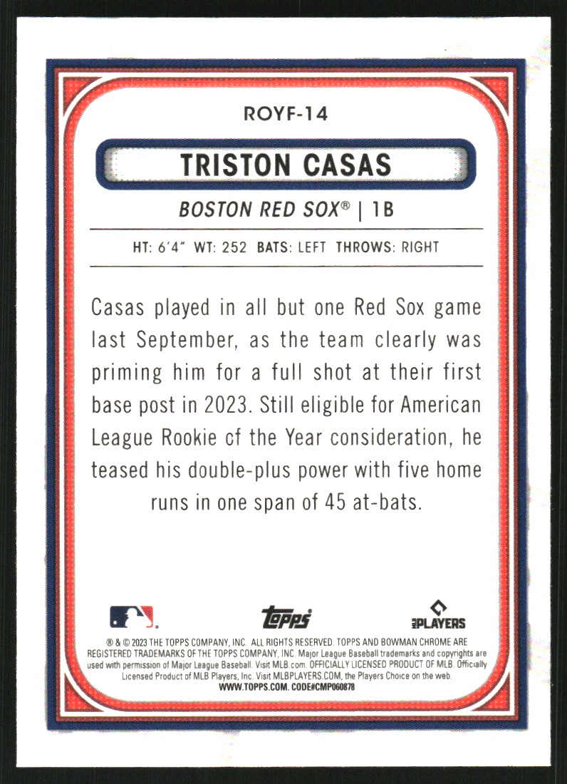 2023 Bowman Chrome Mega Box Rookie of the Year Favorites #ROYF14 Triston Casas