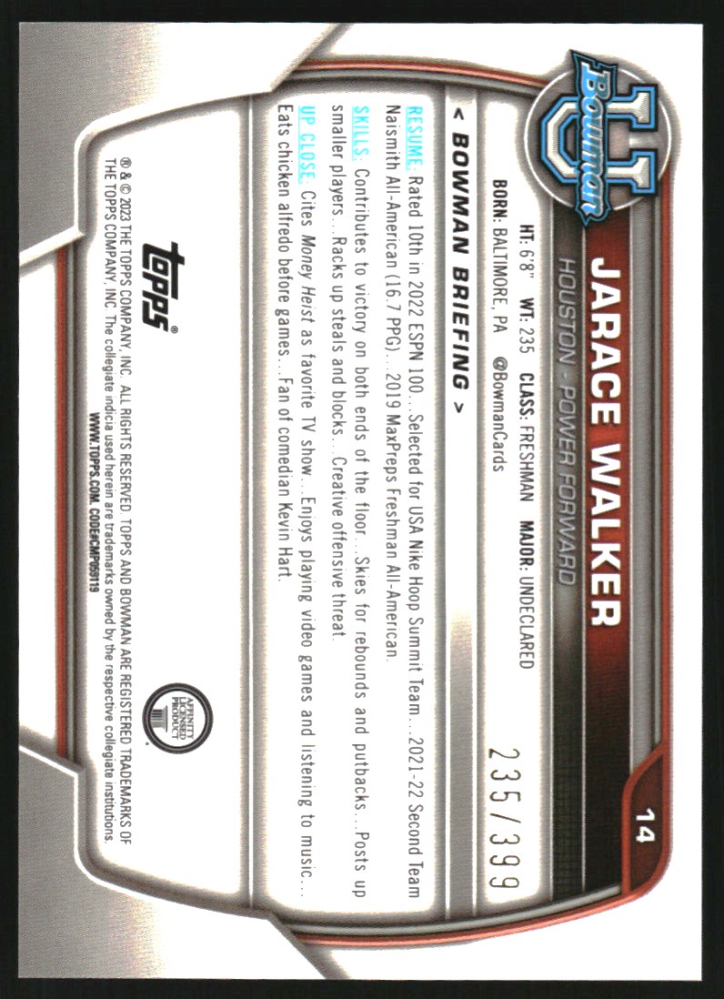 2022-23 Bowman Chrome University Purple Mini-Diamond Refractors #14 Jarace Walker