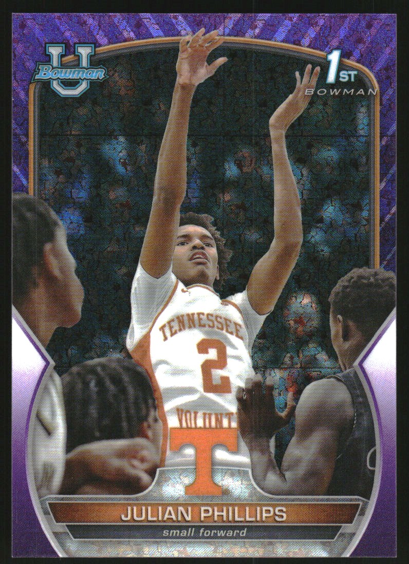 2022-23 Bowman Chrome University Purple Mini-Diamond Refractors #46 Julian Phillips