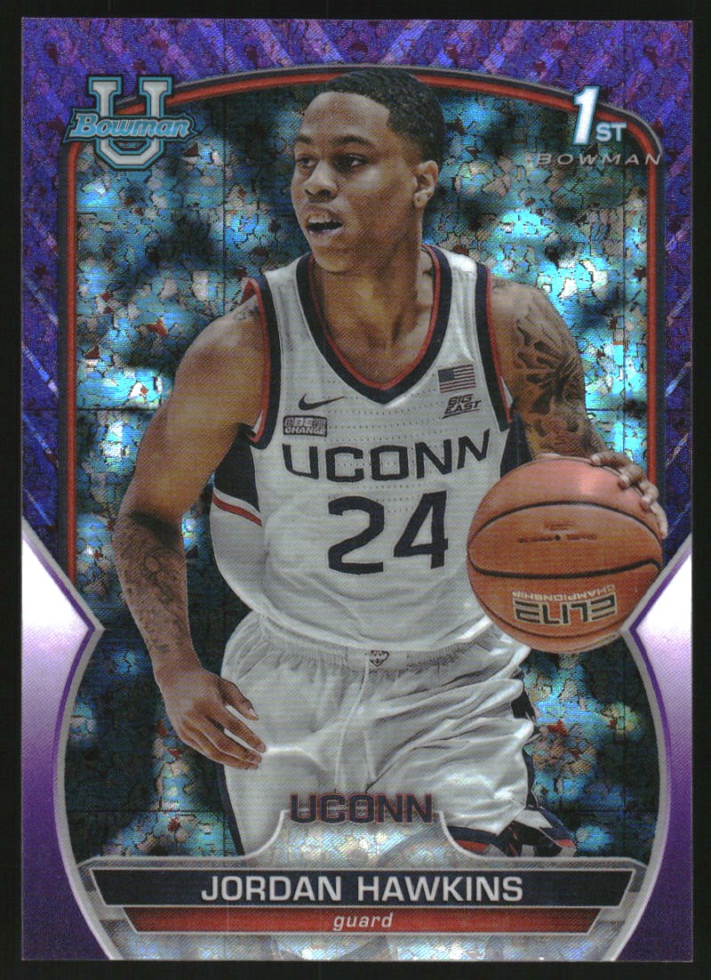 2022-23 Bowman Chrome University Purple Mini-Diamond Refractors #85 Jordan Hawkins