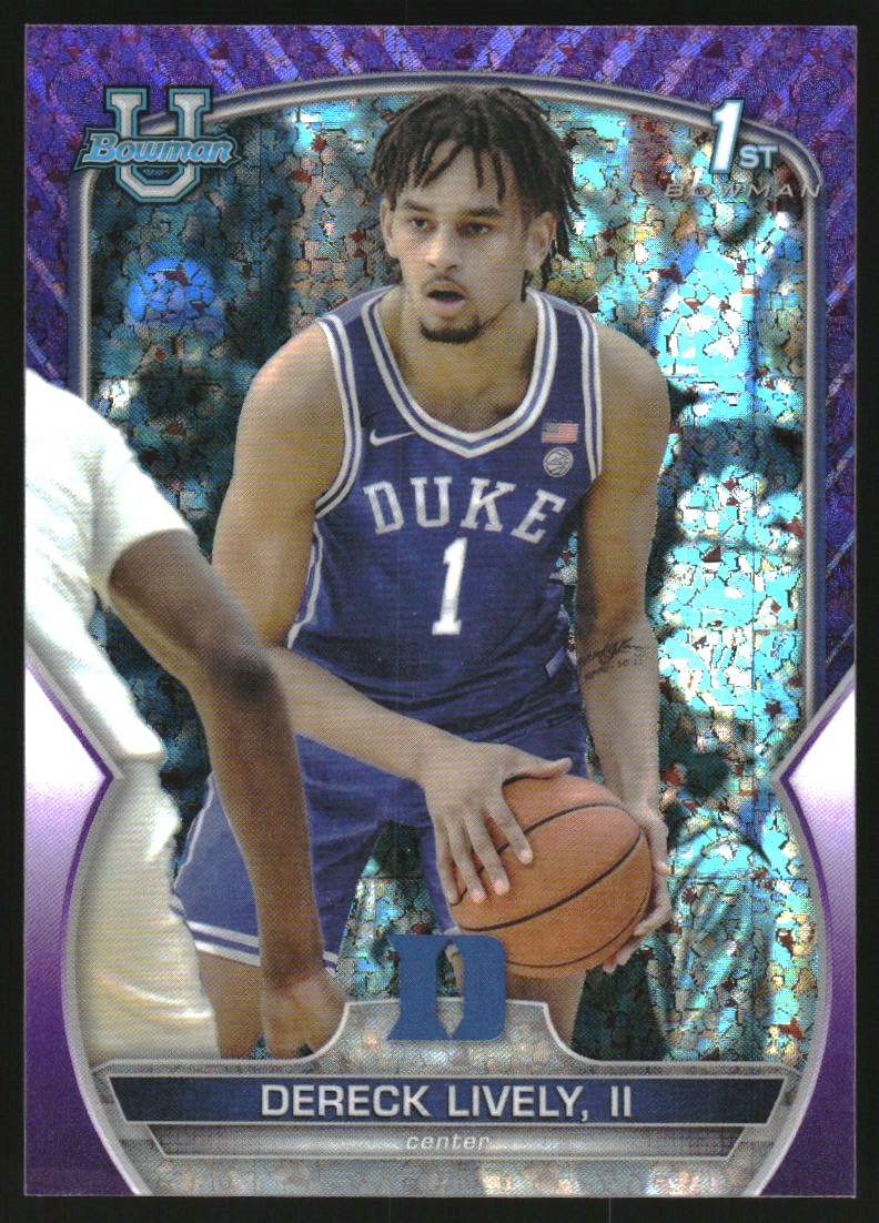 2022-23 Bowman Chrome University Purple Mini-Diamond Refractors #100 Dereck Lively II