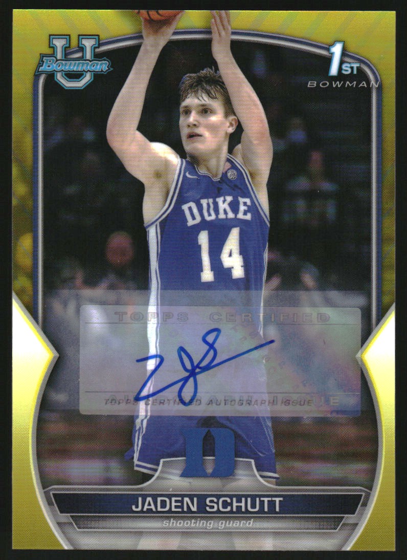 2022-23 Bowman Chrome University Prospect Autographs Yellow Refractors #75 Jaden Schutt