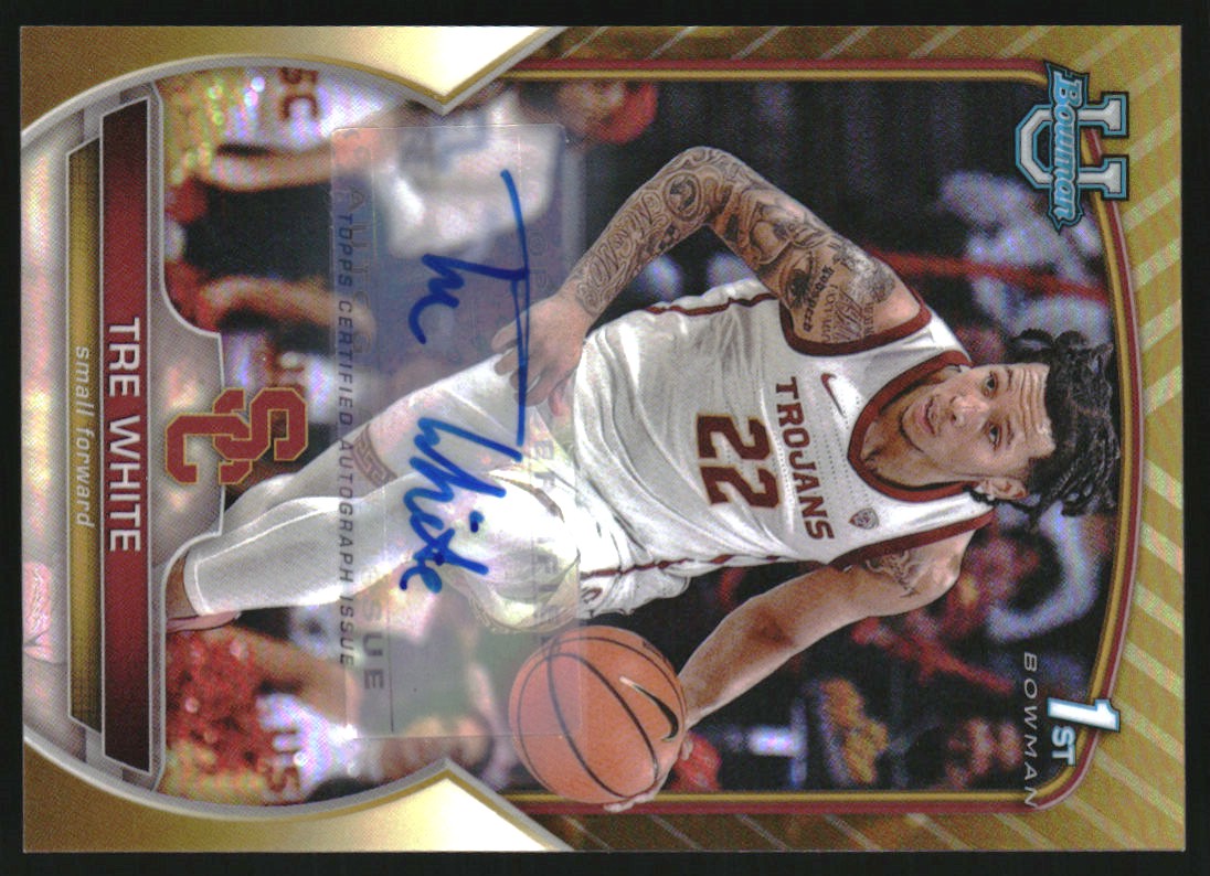 2022-23 Bowman Chrome University Prospect Autographs Gold Refractors #32 Tre White