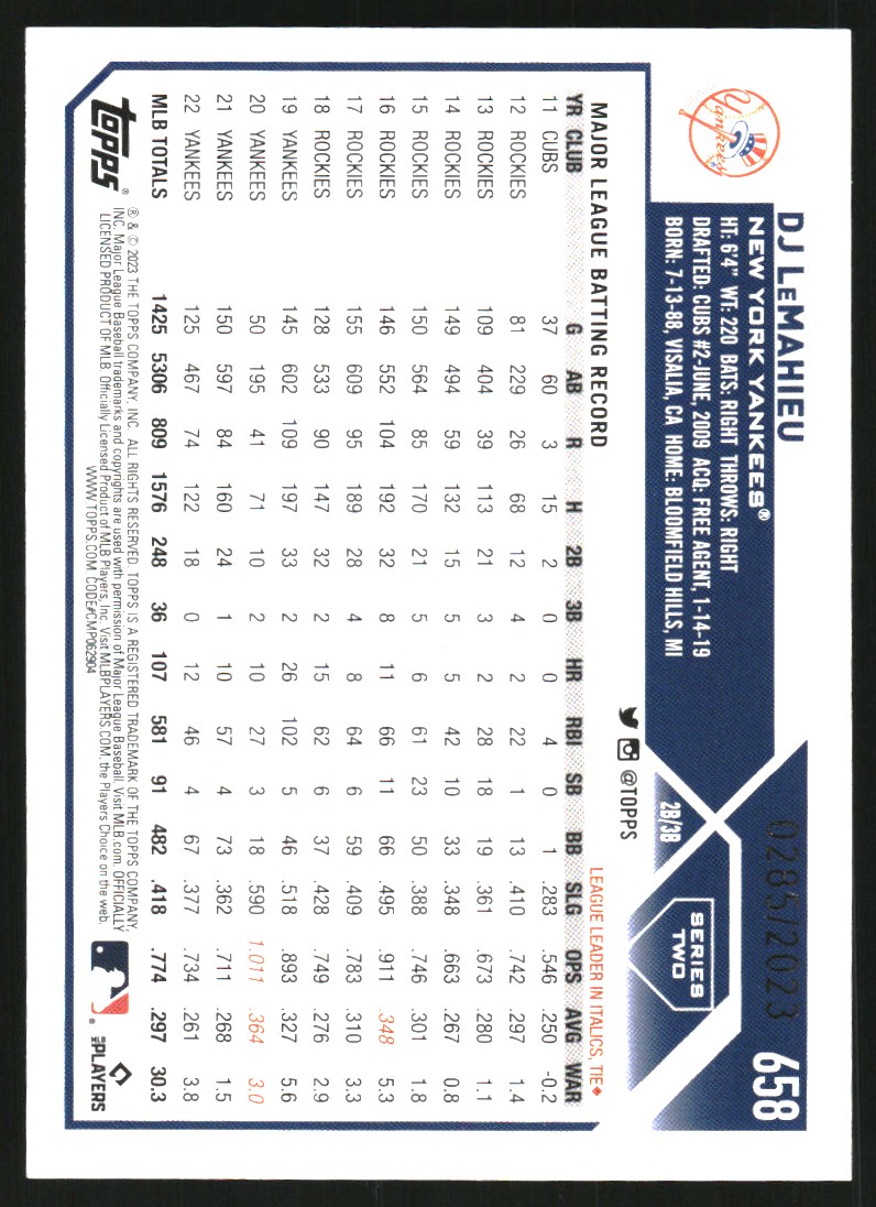 2023 Topps Gold #658 DJ LeMahieu