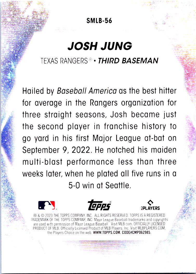 Josh Jung Texas Rangers 2023 Topps Stars of MLB # 56 Rookie Card