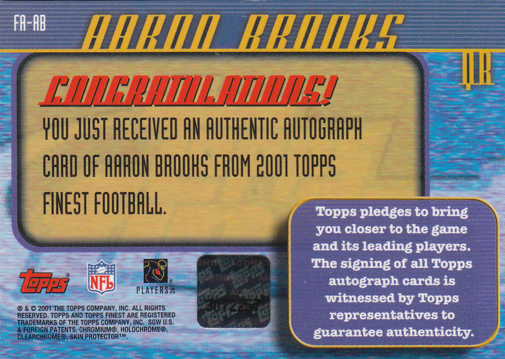 2001 Finest Autographs #FAAB Aaron Brooks K back image