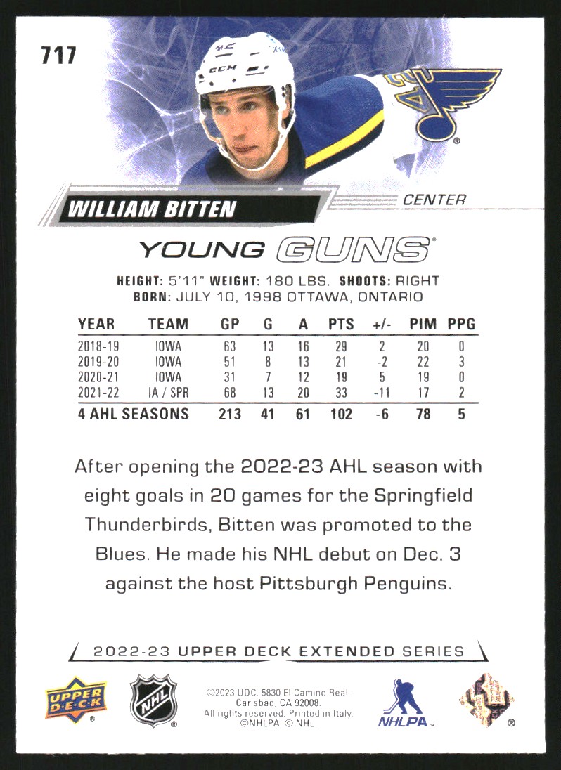 2022-23 Upper Deck #717 William Bitten YG RC