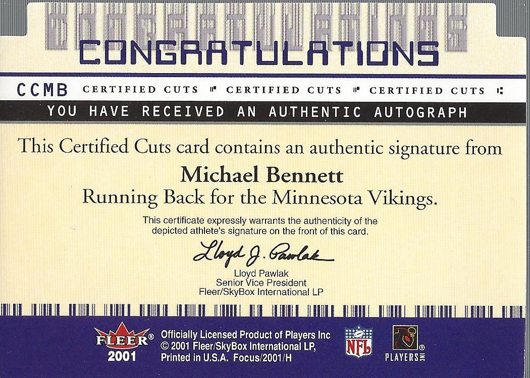 2001 Fleer Focus Certified Cuts #CCMB Michael Bennett back image