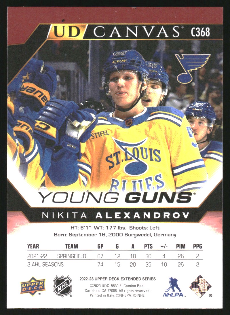 2022-23 Upper Deck UD Canvas #C368 Nikita Alexandrov YG