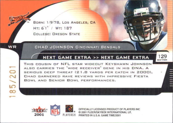 2001 Fleer Game Time Extra #129 Chad Johnson back image