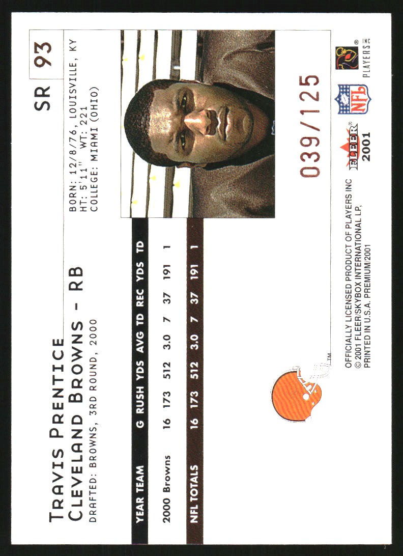 2001 Fleer Premium Star Ruby #93 Travis Prentice back image