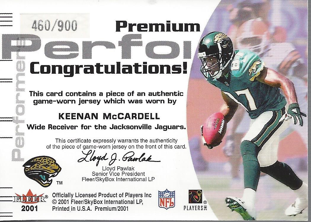 2001 Fleer Premium Performers Jerseys #11 Keenan McCardell back image