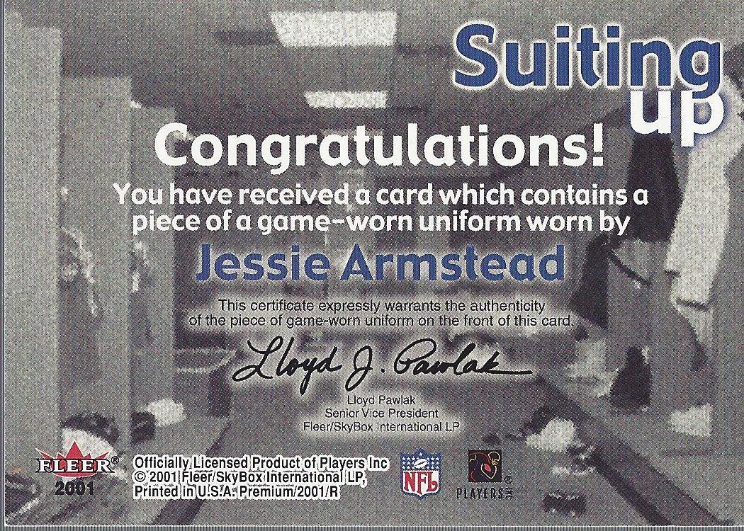 2001 Fleer Premium Suiting Up Jerseys #1 Jessie Armstead back image