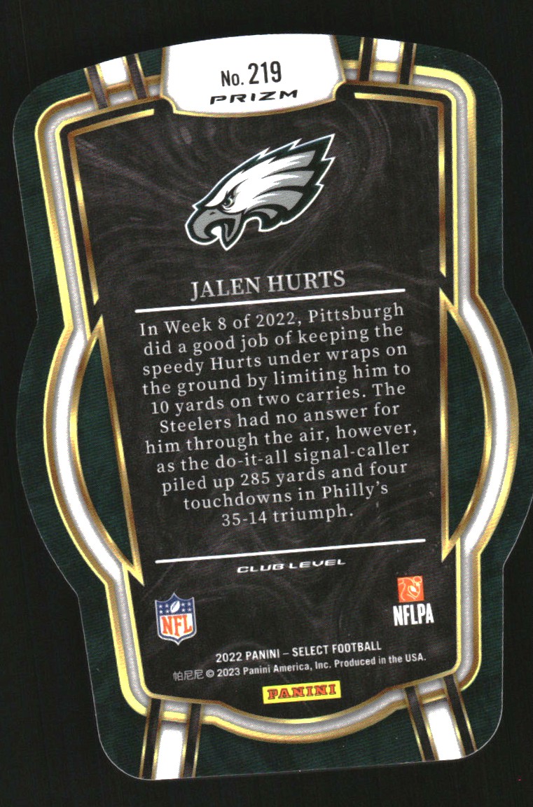 2022 Select Prizm Green and Yellow Die Cut #219 Jalen Hurts