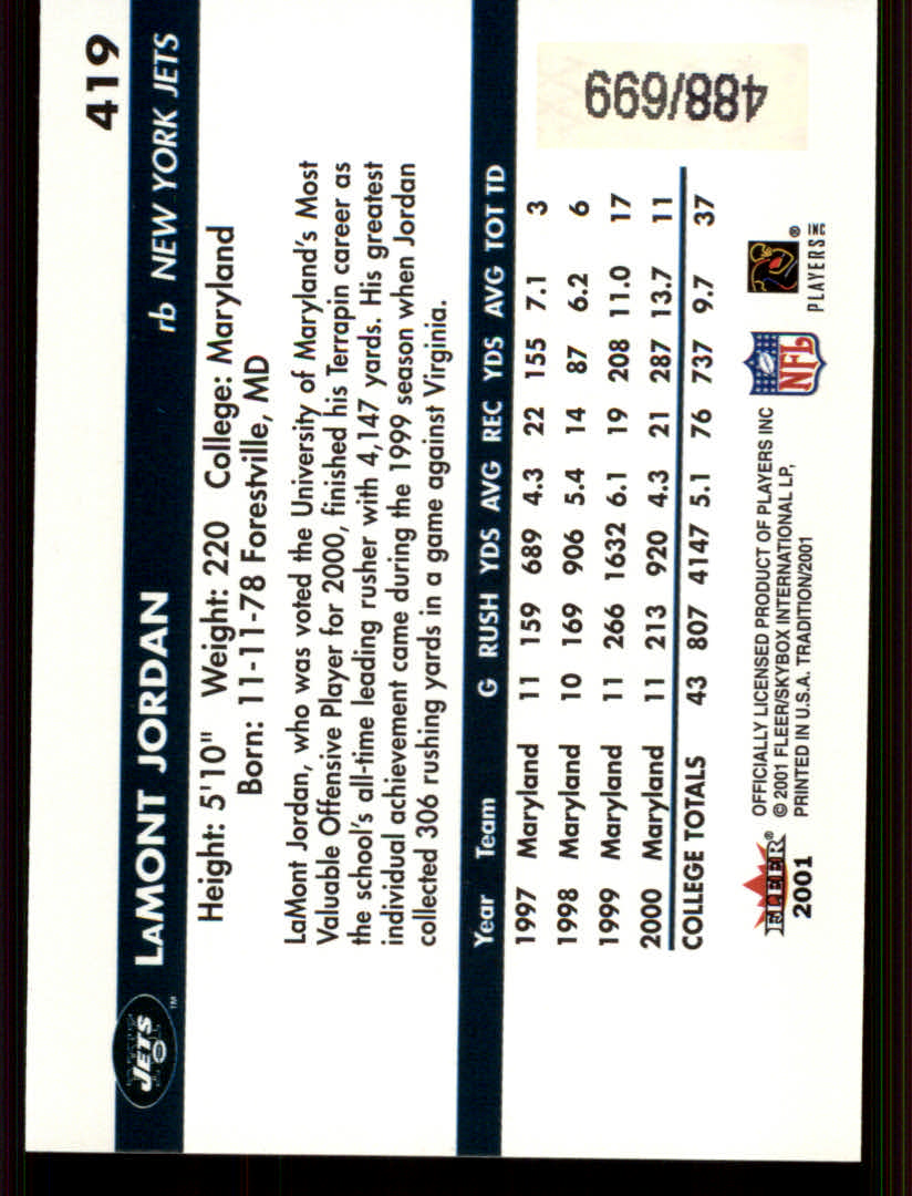 2001 Fleer Tradition Glossy Football "Parallel" Cards - Bild 7 von 13