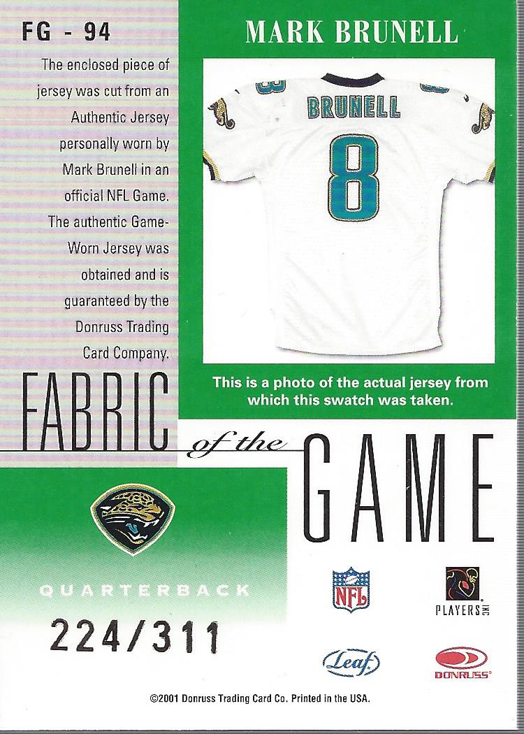 2001 Leaf Certified Materials Fabric of the Game #94SN Mark Brunell W/311 back image
