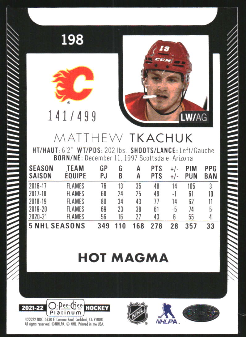 2021-22 O-Pee-Chee Platinum Hot Magma #198 Matthew Tkachuk