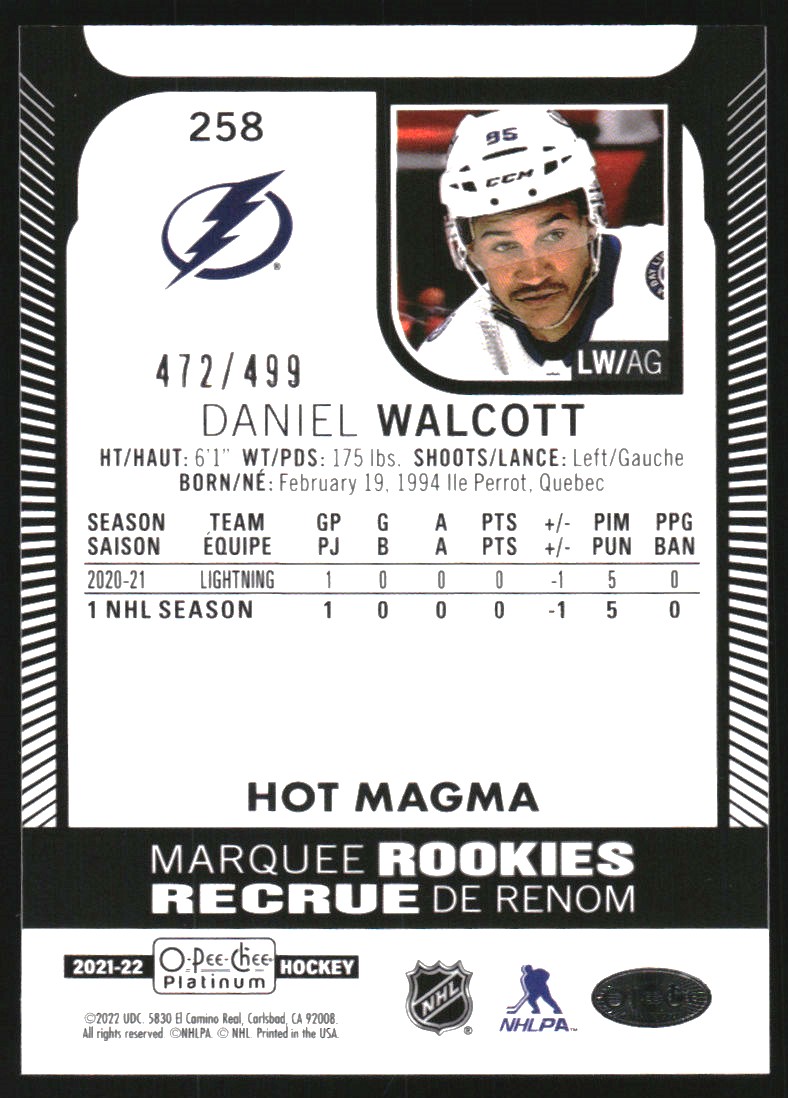 2021-22 O-Pee-Chee Platinum Hot Magma #258 Daniel Walcott