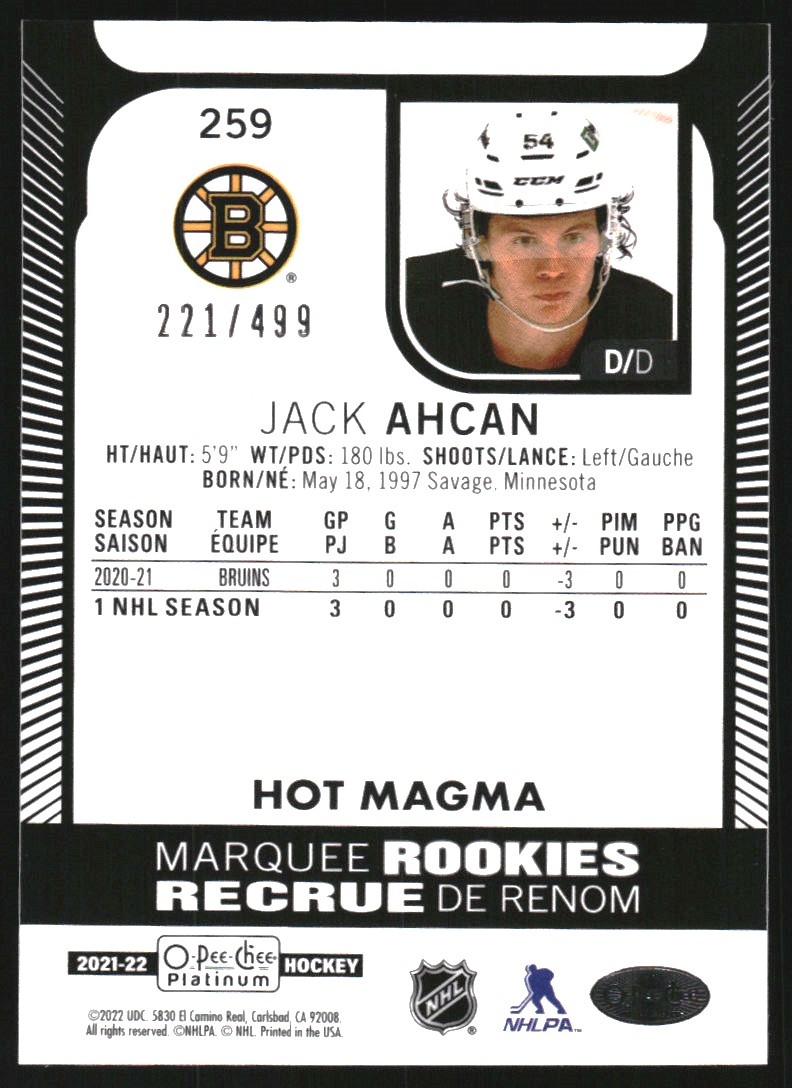 2021-22 O-Pee-Chee Platinum Hot Magma #259 Jack Ahcan
