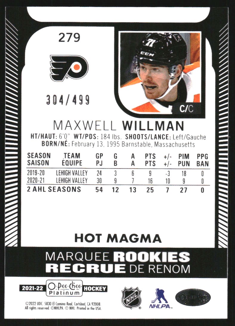 2021-22 O-Pee-Chee Platinum Hot Magma #279 Maxwell Willman