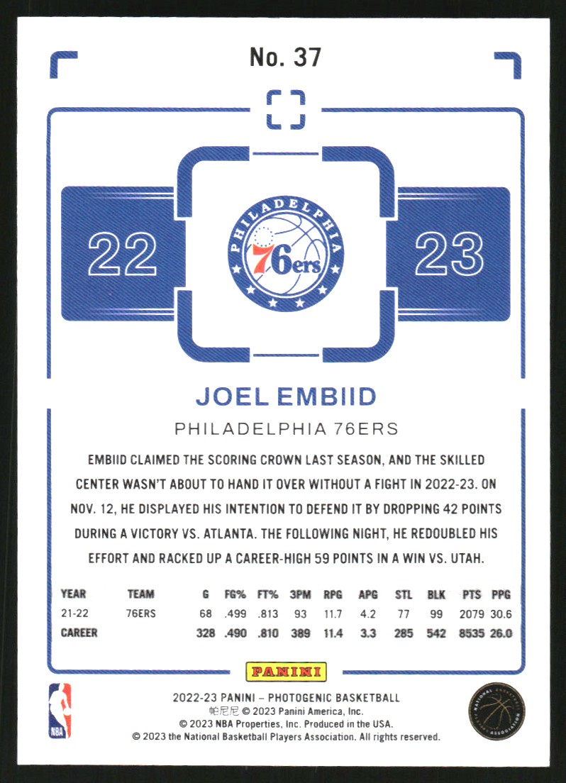 2022-23 Panini PhotoGenic Diamond #37 Joel Embiid