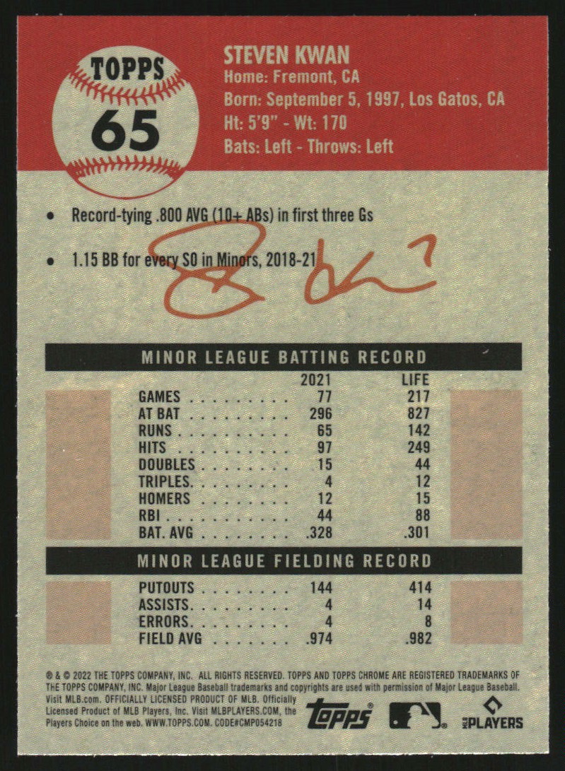 2022 Topps Chrome Platinum Anniversary #65 Steven Kwan RC