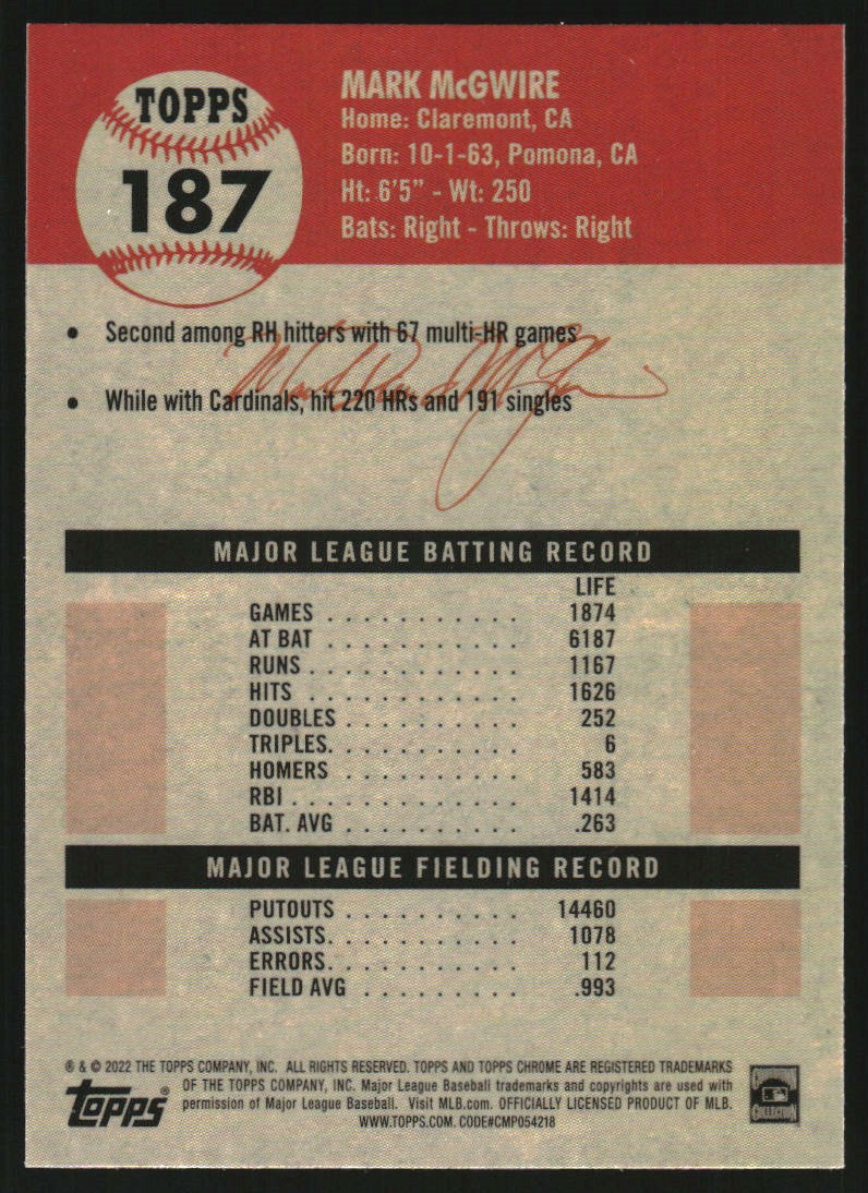 2022 Topps Chrome Platinum Anniversary #187 Mark McGwire