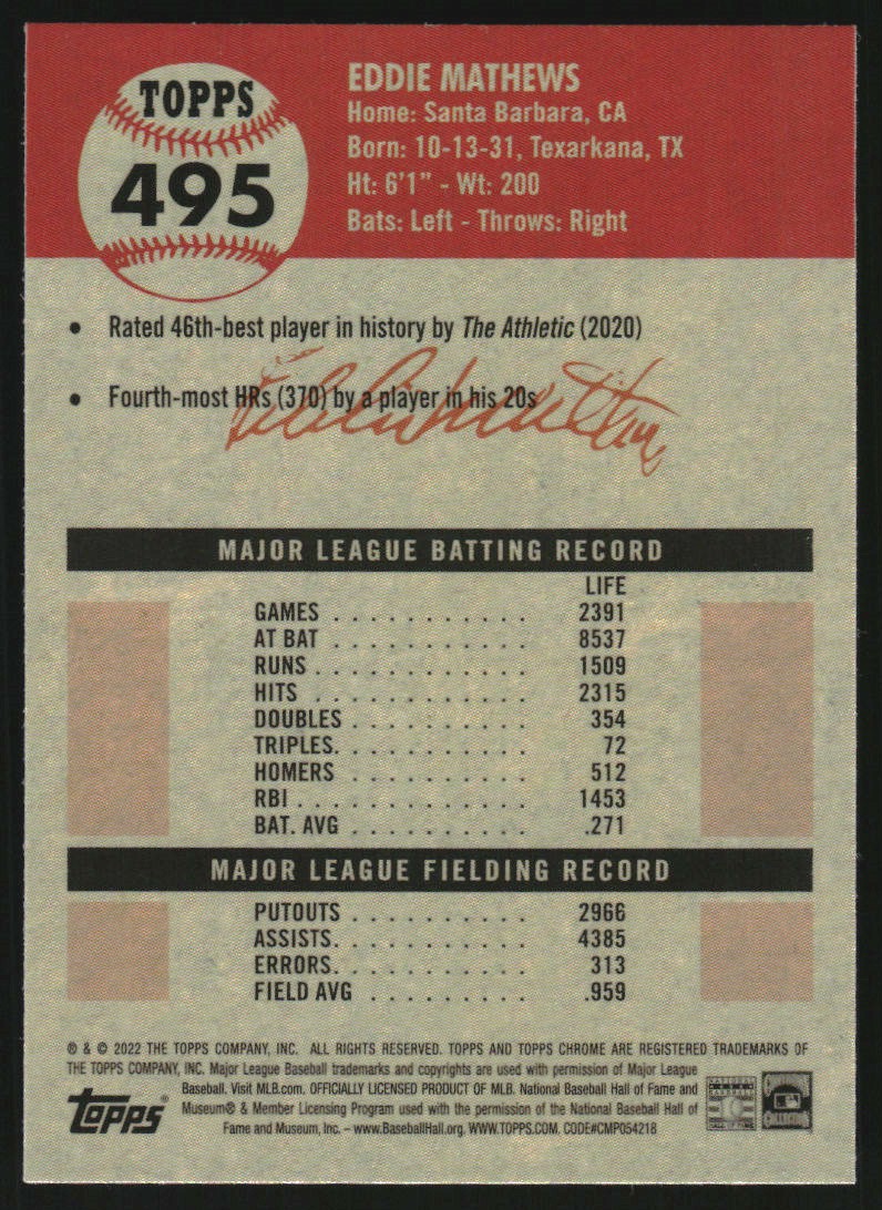 2022 Topps Chrome Platinum Anniversary #495 Eddie Mathews